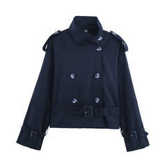 Women Short Trench Coat | Double Breasted With Belt | Windbreaker