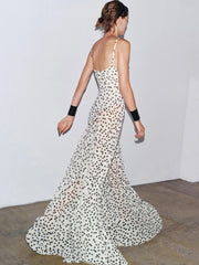 Women Polka Dot Print Maxi Dress | Spaghetti Strap | V-Neck