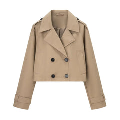 Women Cropped Trench Coat | Long Sleeve | Casual Classic