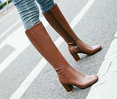 Women Long Boots | Leather Boots | Knee High | Block Heels
