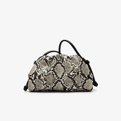 Women Leather Ruched Serpentine Dumpling Bag | Pouch Handbag | Cloud Clutch | Snake Pattern Shoulder Bag | Crossbody Bag