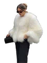 Short Mongolian Fur Coat | Women Luxury Cropped Fur Coat | Warm | Winter