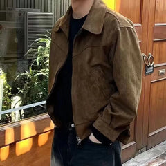 Brown Loose Lapel Plush Coat Men | Vintage Streetwear