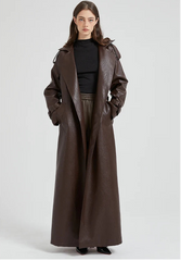 Women Extra Long Leather Trench Coat | Luxury Chic Overcoat | Autumn