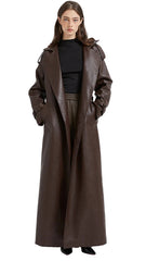 Women Extra Long Leather Trench Coat | Luxury Chic Overcoat | Autumn