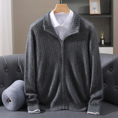 Men Mink Cashmere Zipper Cardigan | Knit Sweater | Loose