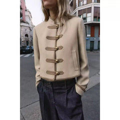 Women Buttoned Napoleon Jacket | Long Sleeves | Vintage | Cropped Coat | Military Jacket