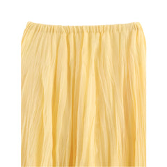 Women Crinkle A Line Midi Butter Yellow Skirt | Holiday | Summer Skirt | Elastic Waist