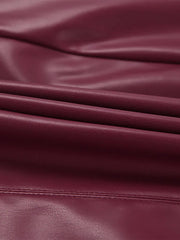 Women Short Burgundy Leather Skirt | High Waist A Line Mini Skirt