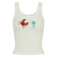Women Summer Crab Sequin Bead Top | Sleeveless Vest | Beach Holiday