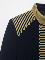 Women Cropped Jacket | Rope Knot Buttons | Stand Collar | Long Sleeve | Spring Jacket | Napoleon Jacket