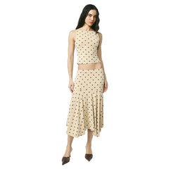 Women Polka Dot Long Skirt | Sleeveless Vest Top | Pleated Skirt Set | Office Dress Set