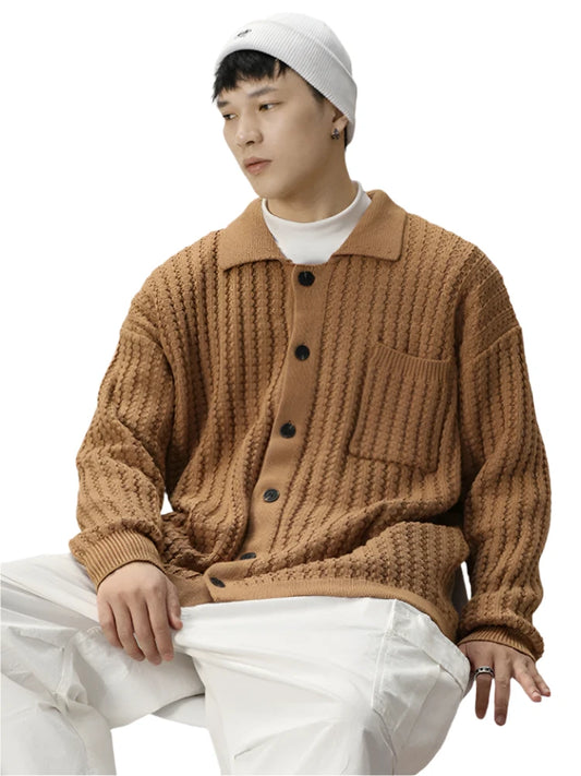 Men Warm Knitted Cardigan | Pleated Soft Turn-Down Collar Knitwear