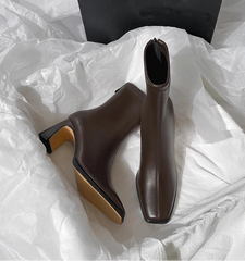 Women Pointed Toe Leather High Heel Boots