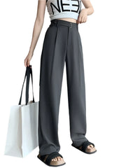 Women Basic Cotton Wide Trousers | Minimalist Loose Casual Office Pants