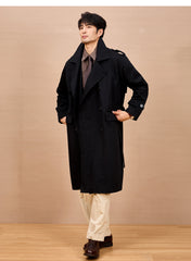 Men Long Trench Coat | Double Breasted | British Style | Spring | Autumn