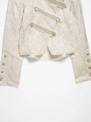 Women Napoleon Jacket | Casual Short Coat | Asymmetrical | Double-Breasted | Long Sleeves | Stand Collar Jacket