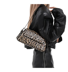 Women Leopard Print Underarm Bag | Cheetah Print Leather Shoulder Bag