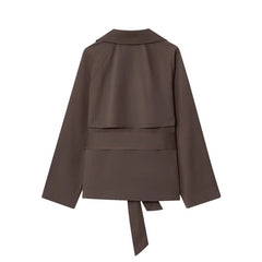 Women British Style Lapel Double-Breasted Coat | Short Trench Coat With Belt