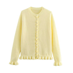 Women Knit Cardigan | Petal Sleeve Sweater | Autumn | Button Down Sweater