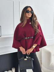 Women Batwing Sleeve Coat | Waist Cinching Poncho | Thick | Warm | Single Buckle