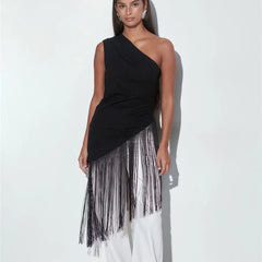 Women Tassel Top | Y2k | One Shoulder | Asymmetrical Fringed Hem Top | Summer
