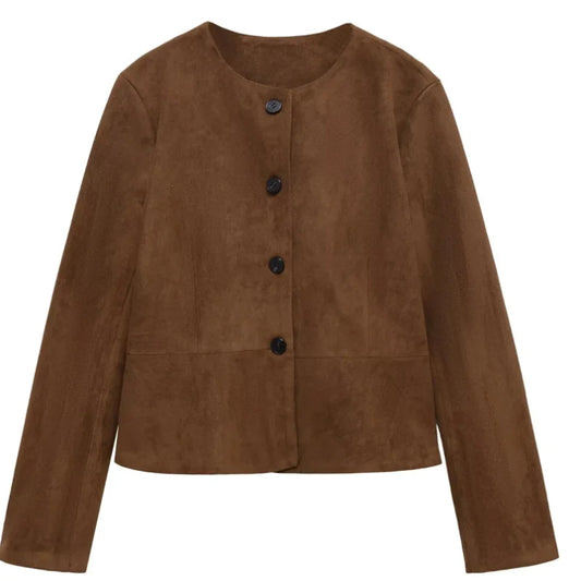 Women Suede Short Jacket | Long Sleeve | Autumn Jacket