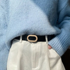 Women Leather Oval Buckle Belt | Needle Hole Adjustable