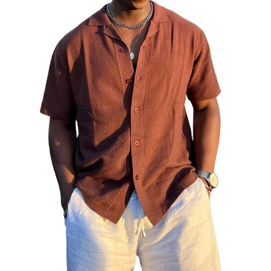 Men Summer Knitted Button Down Shirt | Short Sleeved | Casual Cardigan Top