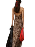 Women Vintage Spaghetti Strap Long Leopard Dress | Animal Print Dress