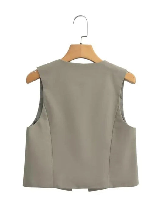 Women Lace Up Vest | Sleeveless Jacket | Vintage V-Neck Waistcoat | Chic Tank Top
