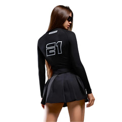Women Cropped Motorcycle Style Top | Round Neck | Fitted Sports Top