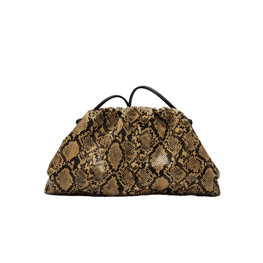 Women Leather Ruched Serpentine Dumpling Bag | Pouch Handbag | Cloud Clutch | Snake Pattern Shoulder Bag | Crossbody Bag