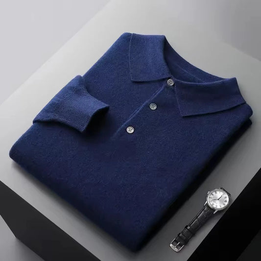 Men Pure Wool Sweater | Polo Knitted Pullover | Warm