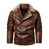 Leather Jacket Men | Fleece Motorcycle Stand Collar