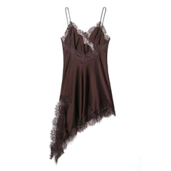 Women Satin Short Sling Dress | Sleeveless | Backless | Asymmetric Party Dress | Summer