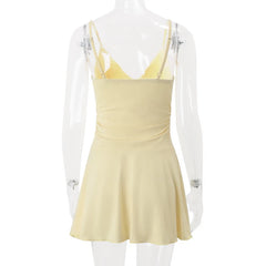 Women Butter Yellow V-Neck Dress | Sleeveless | Mini Dress | Summer