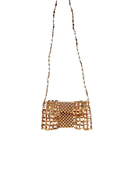 Women Gold Woven Chain Crossbody Bag | Handmade Beaded Bag