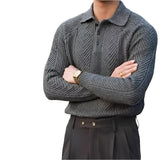 Men Textured Knitted Polo Long Sleeved Sweater