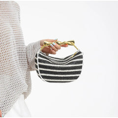 Women Woven Handbag | Rattan Half-Moon | Straw Shoulder Bag | Bucket Bag | Crossbody Bag