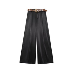 Women Satin with Belt High Waisted Trousers | Wide Leg Pants | Casual Pants