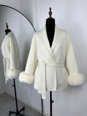 Women Fur Woolen Coat | Short Coat | Elegant Double-Sided Wool Overcoat | Cardigan Jacket | Long Wrap Coat