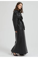 Women Extra Long Leather Trench Coat | Luxury Chic Overcoat | Autumn