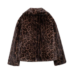Women Winter Animal Print | Warm Fur Coat | Long Sleeve Lapel Coat | Leopard Print Coat