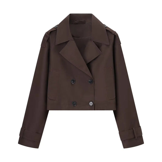 Women Cropped Trench Coat | Long Sleeve | Casual Classic