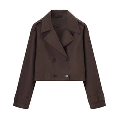 Women Cropped Trench Coat | Long Sleeve | Casual Classic