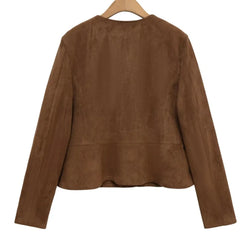 Women Suede Short Jacket | Long Sleeve | Autumn Jacket