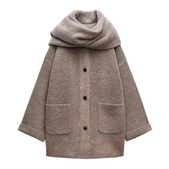 Women Winter Loose Knitted Coat with Scarf | Straight Cut | Long Sleeves | Warm Cardigan