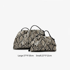 Women Leather Ruched Serpentine Dumpling Bag | Pouch Handbag | Cloud Clutch | Snake Pattern Shoulder Bag | Crossbody Bag