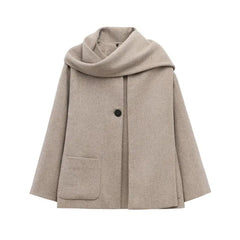 Women Winter Coat with Scarf | Long Sleeves | Round Neck